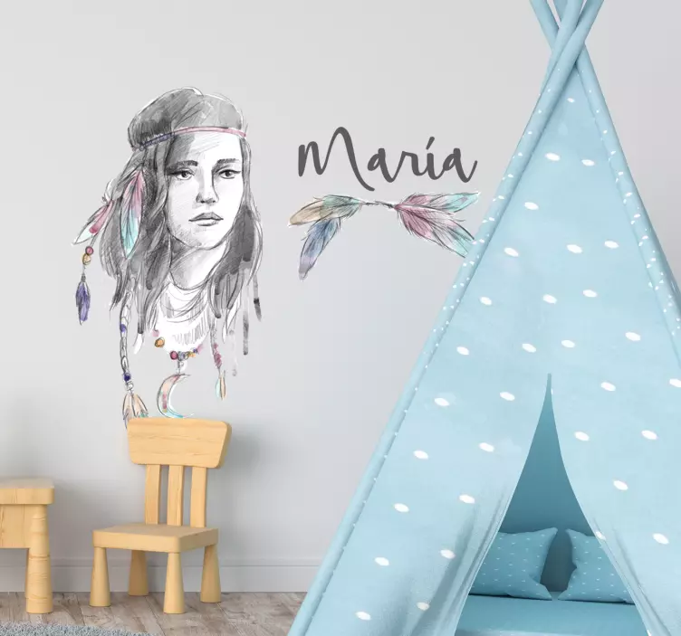 Vinilo infantil Niña apache personalizable - TenVinilo