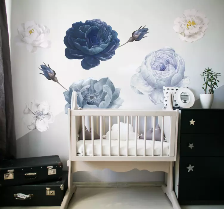 Vinilo infantil para pared de rosas azules  - TenVinilo