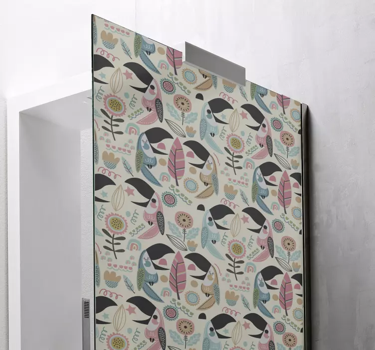 Vinilo mampara baño patrones de pájaros caprichosos - TenVinilo
