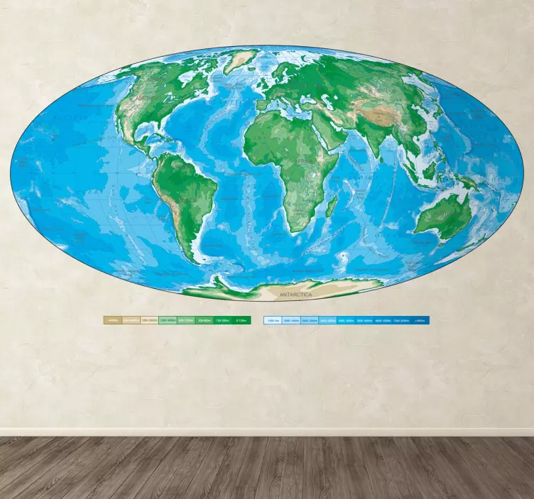 Vinilo mapa mundi físico ovalado - TenVinilo