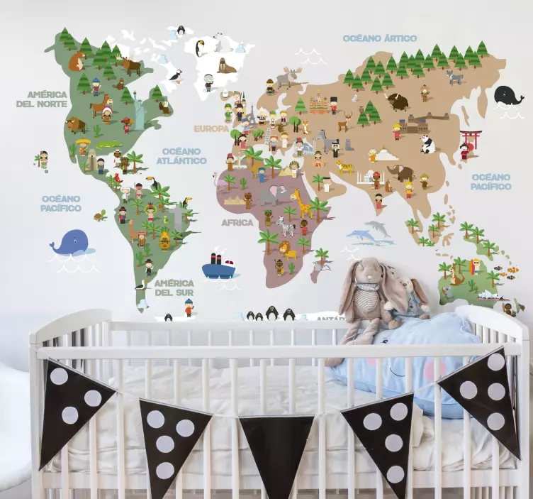 Vinilo mapamundi culturas del mundo infantil - TenVinilo