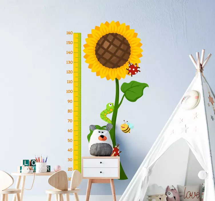 Vinilo medidor infantil Medidor de pared con girasol - TenVinilo