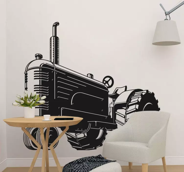 Vinilo motor ilustración de tractor clásico - TenVinilo