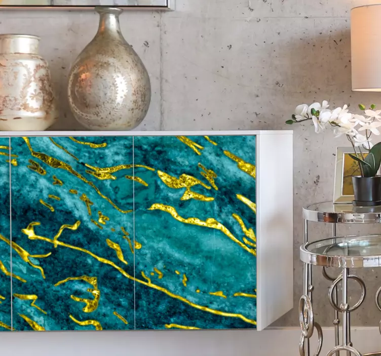 Vinilo para mueble Efecto mármol azul y dorado - TenVinilo