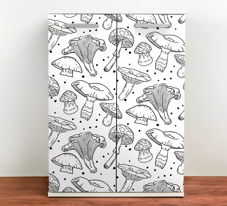 Vinilo para mueble Patrón de hongo dibujado a mano monocolor - TenVinilo