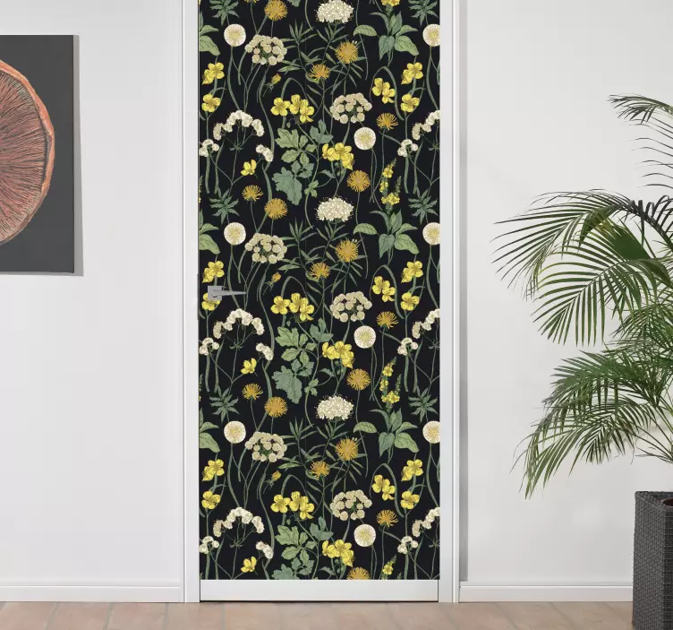 Vinilo para muebles patrón floral fondo negro - TenVinilo