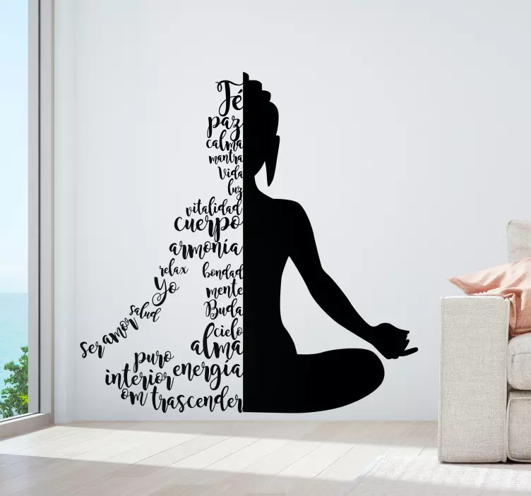 Vinilo original Silueta yoga texto - TenVinilo