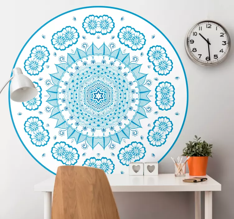 Vinilo floral mandala botánico azul - TenVinilo