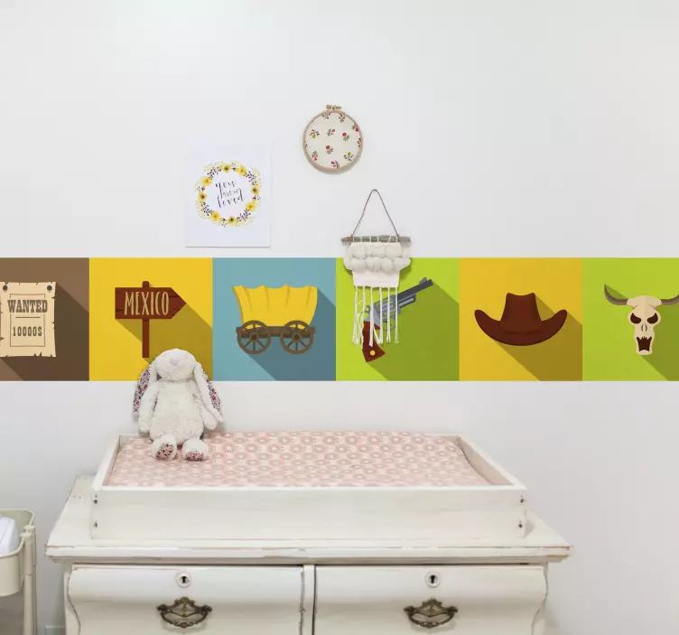 Cenefa adhesiva patrón azulejos de vaquero - TenVinilo