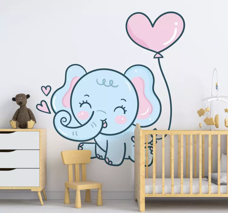 Vinilo infantil elefante con corazones - TenVinilo