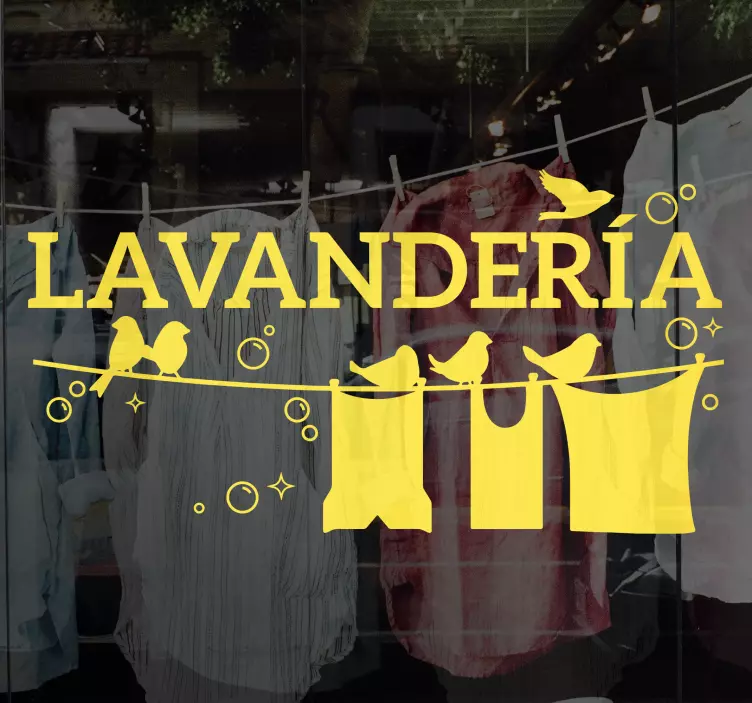 Vinilo escaparate Lavandería con burbujas y pájaro - TenVinilo