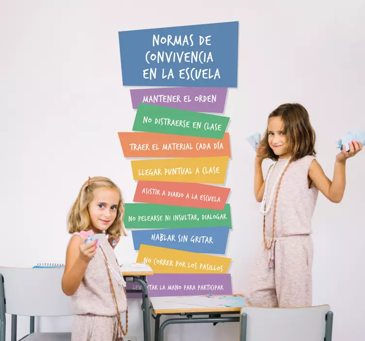 Vinilo infantil reglas convivencia escuela - TenVinilo