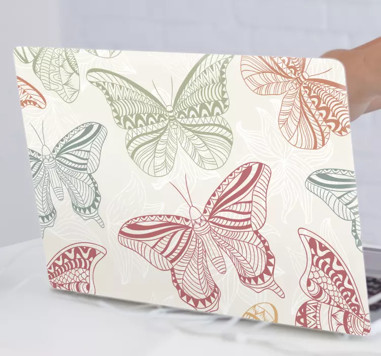 Vinilo para portátil de mariposas rosa y verde - TenVinilo