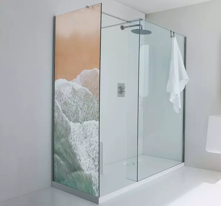 Vinilo mampara ducha Mar con grandes olas - TenVinilo