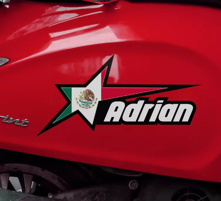 Pegatina para moto Bandera mexicana en estrella y nombre personal - TenVinilo