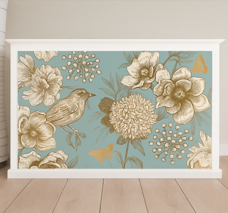 Vinilo para mueble pájaro floral adornado - TenVinilo