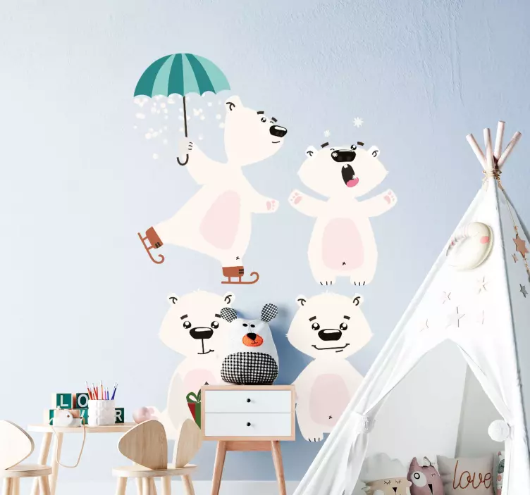 Vinilo infantil osos polares nórdicos bailando - TenVinilo