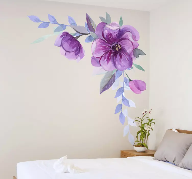 Vinilo para pared de flores en tono acuarela - TenVinilo