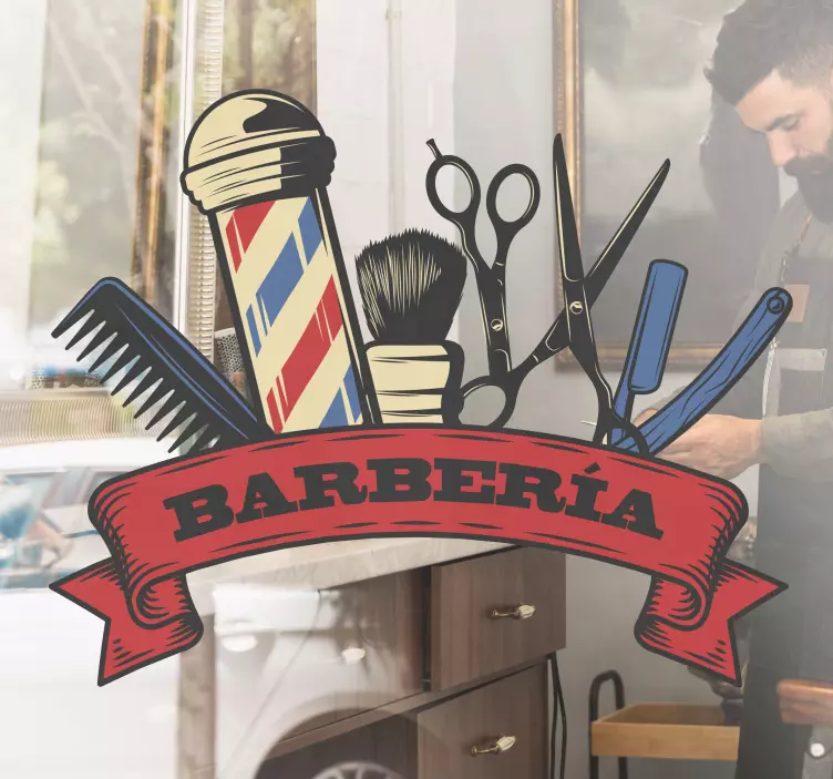 Vinilo peluquería clásica con productos - TenVinilo