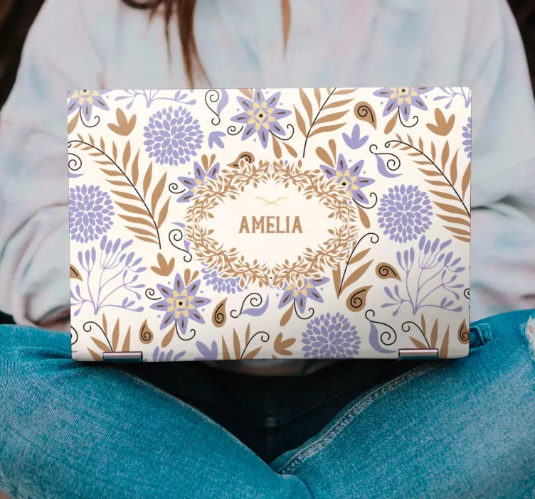 Vinilo para portátil cubierta floral personalizada - TenVinilo