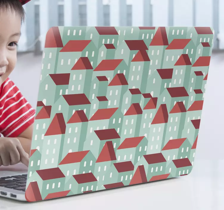 Vinilo para portátil patrón de casa colorida - TenVinilo