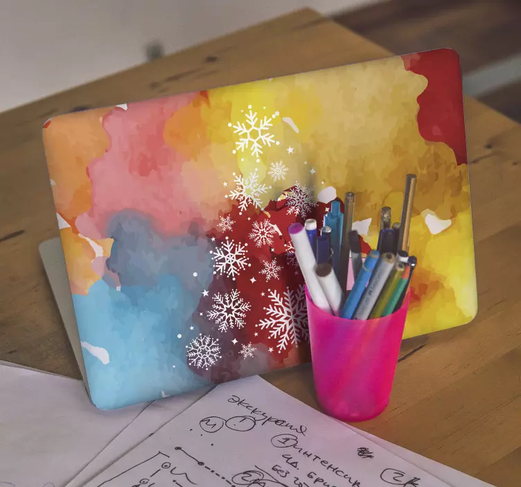 Vinilo para portátil patrón de copos de nieve coloridos - TenVinilo
