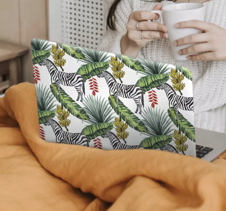 Vinilo para portátil patrón de hoja de cebra - TenVinilo