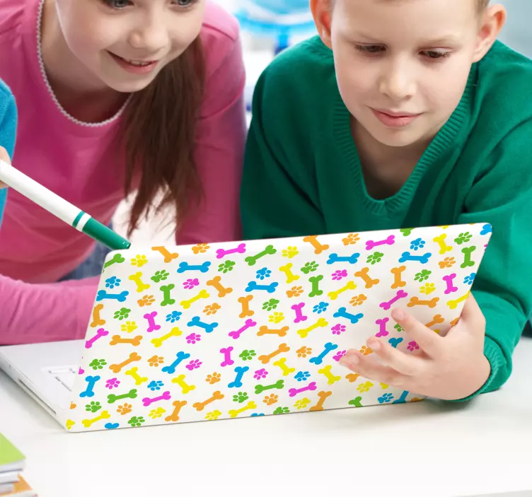 Vinilo para portátil patrón de huellas de patas de colores - TenVinilo