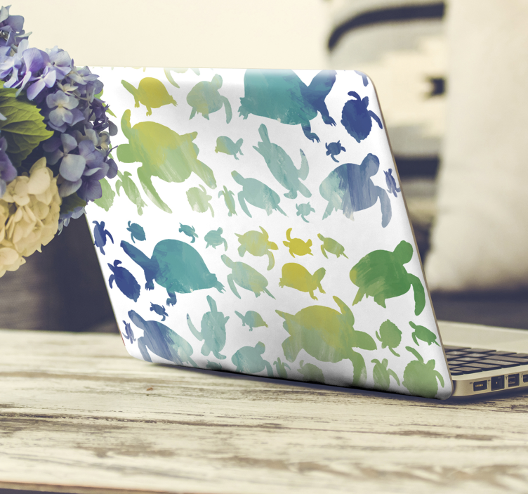 Vinilo para portátil siluetas de tortugas coloridas - TenVinilo