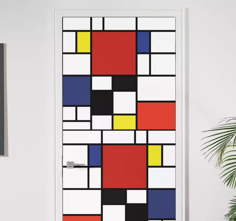 Vinilo para puerta bloques geométricos mondrian - TenVinilo