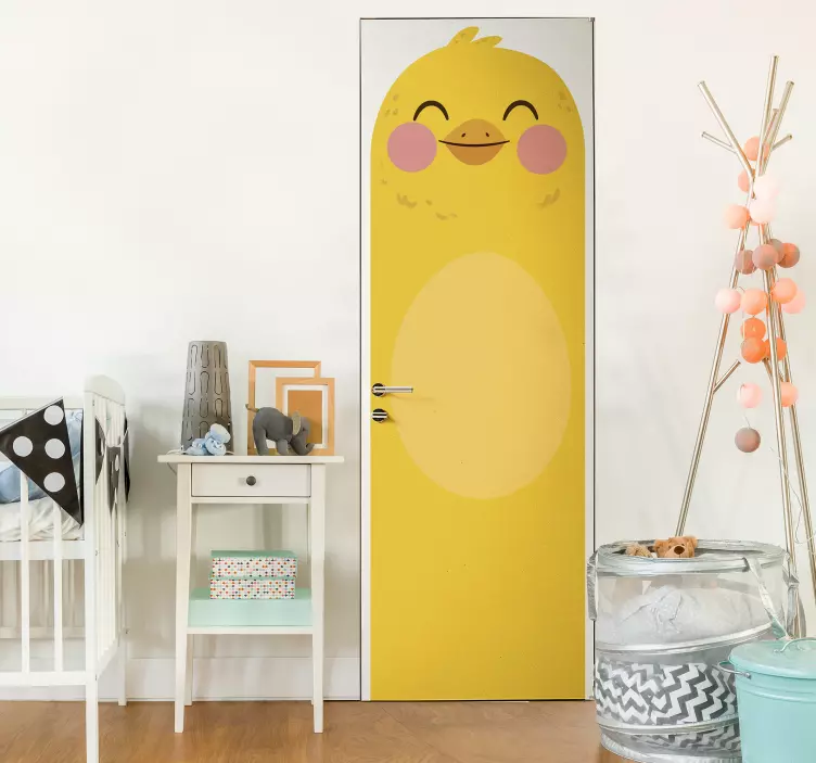 Vinilo para puerta diseño de pollito feliz - TenVinilo