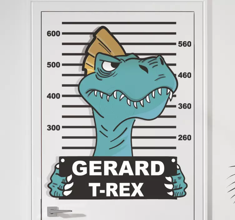 Vinilo para puerta foto policial personalizable de t-rex - TenVinilo