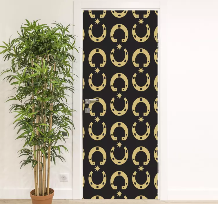 Vinilo para puerta herraduras caballo doradas - TenVinilo