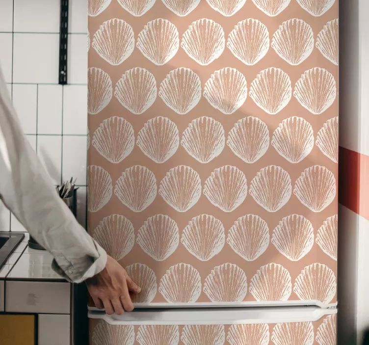 Vinilo para neveras beige patrón de conchas  - TenVinilo