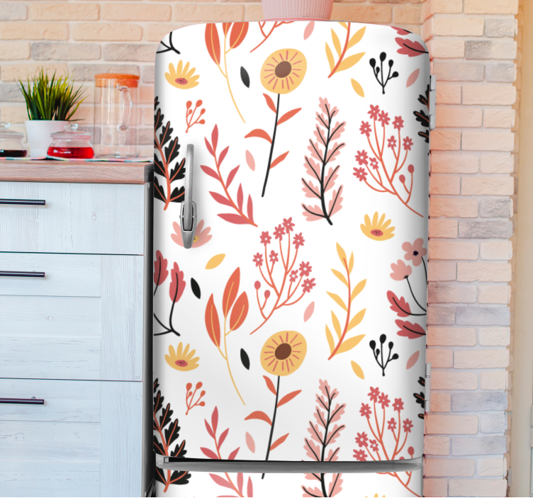 Vinilo para refrigerador patrón floral minimalista - TenVinilo