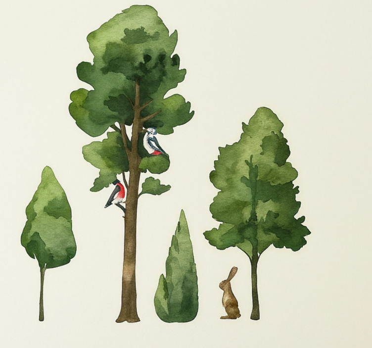 Vinilo pared árboles de madera de acuarela - TenVinilo