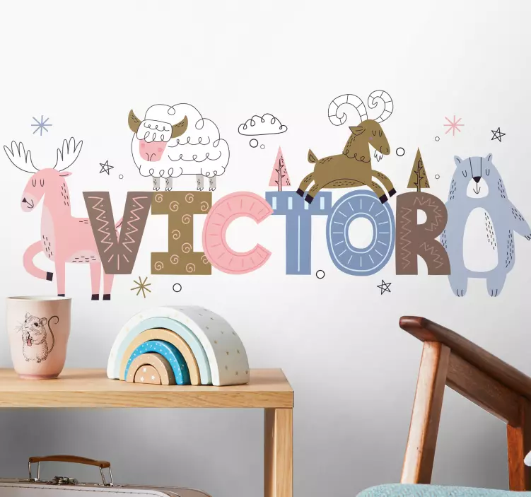 Vinilo pared infantil animales con nombre - TenVinilo