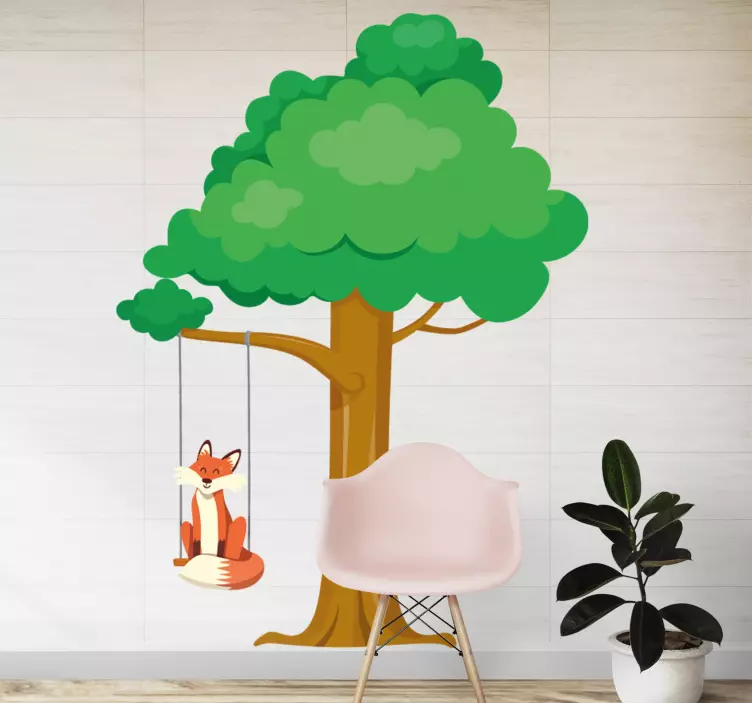 Vinilo pared infantil Árbol de zorros juguetones - TenVinilo