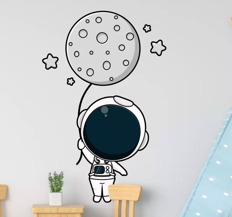 Vinilo pared infantil astronauta con globo - TenVinilo