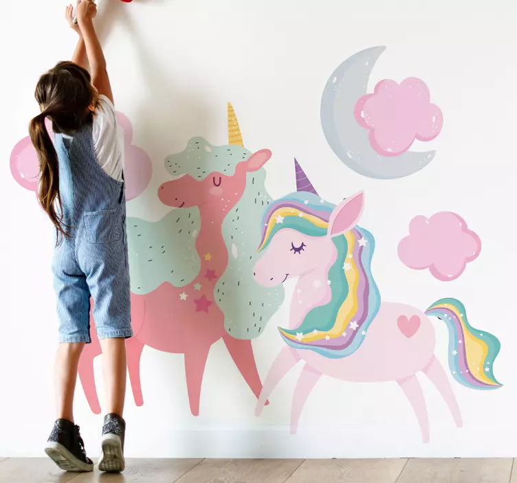 Vinilo pared infantil con imágenes de unicornio lindo - TenVinilo