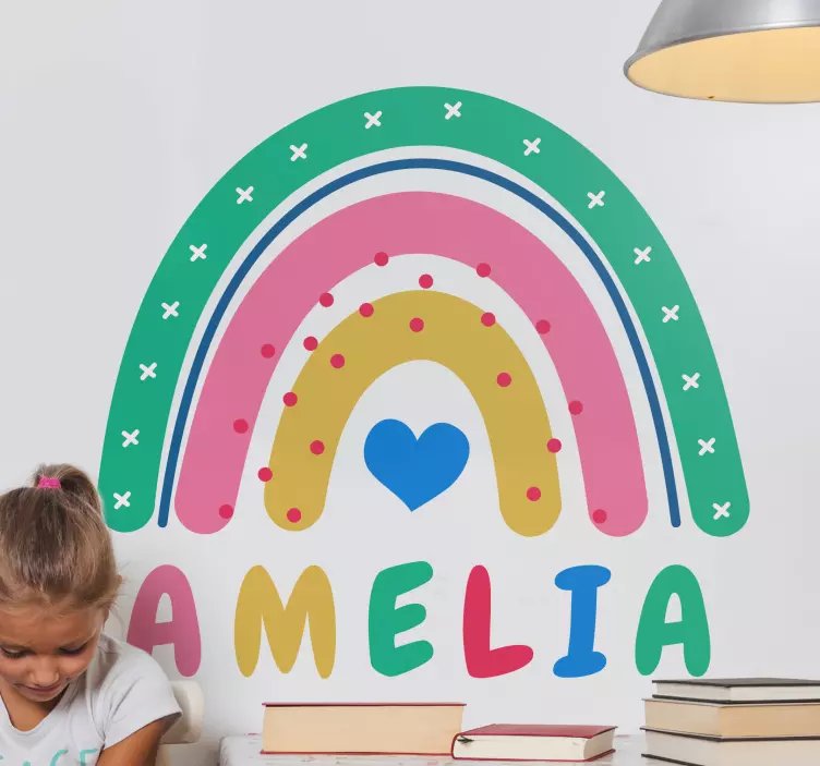 Vinilo pared infantil decoración arcoíris personalizada - TenVinilo