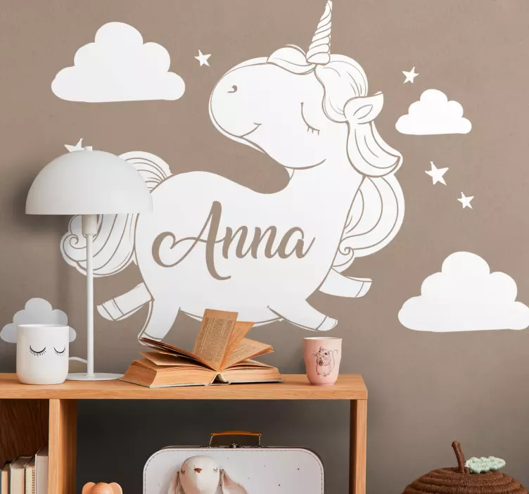 Vinilo pared infantil diseño de unicornio personalizado - TenVinilo