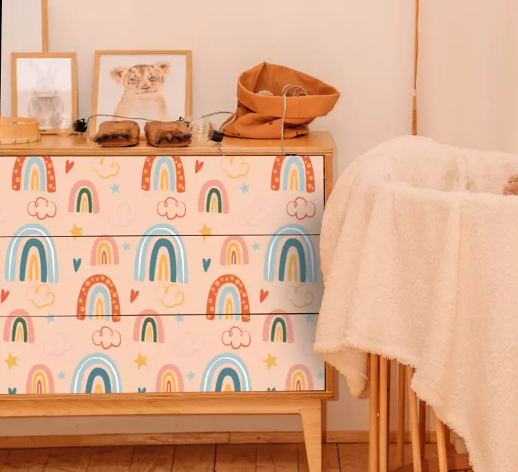 Vinilo pared infantil elementos de arcoíris vivos - TenVinilo