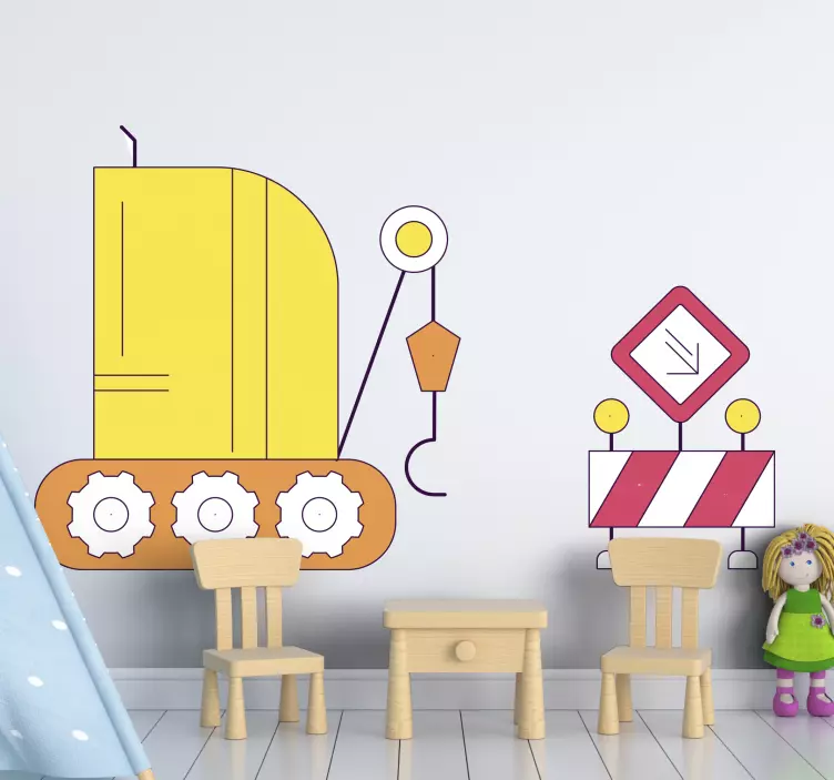 Vinilo pared infantil emoción de vehículos de construcción - TenVinilo
