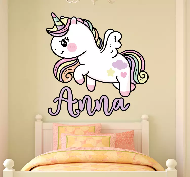 Vinilo pared infantil figura de unicornio personalizada - TenVinilo