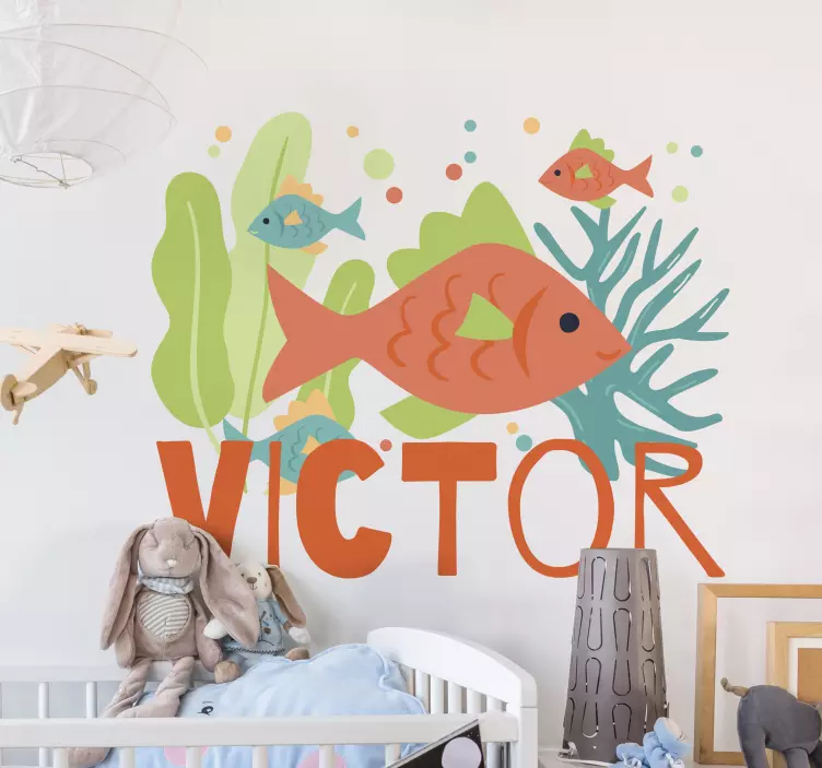 Vinilo pared infantil escena de peces coloridos - TenVinilo