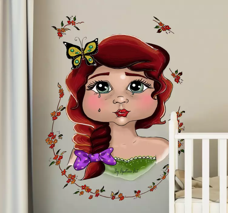 Vinilo pared infantil ilustración de niña mariposa - TenVinilo