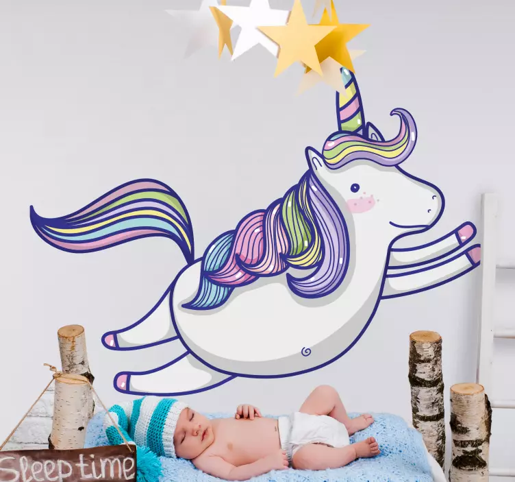 Vinilo pared infantil ilustración de unicornio juguetón - TenVinilo