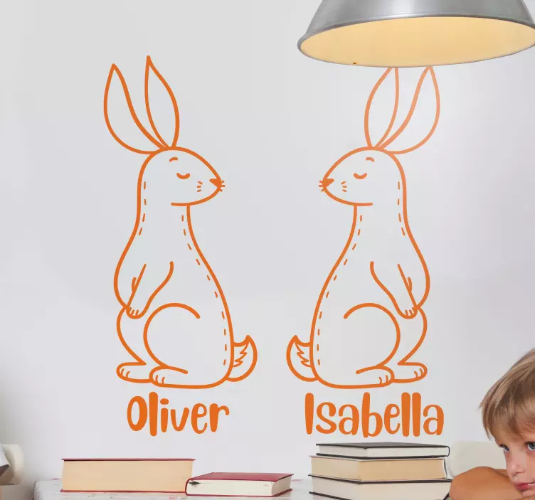 Vinilo pared infantil ilustración personalizada de conejo - TenVinilo