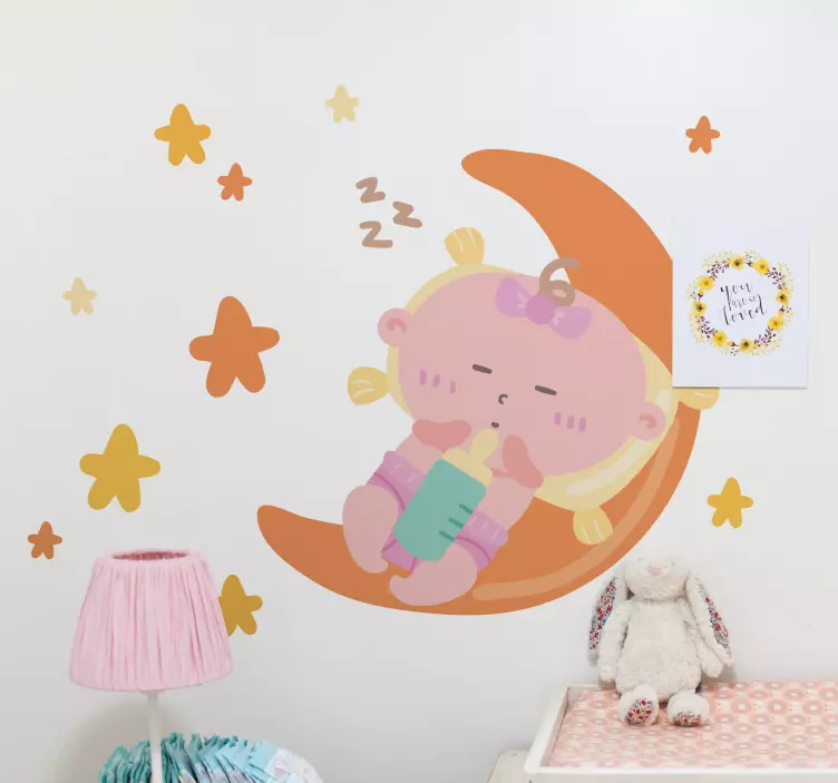 Vinilo pared infantil lindo bebé durmiendo - TenVinilo